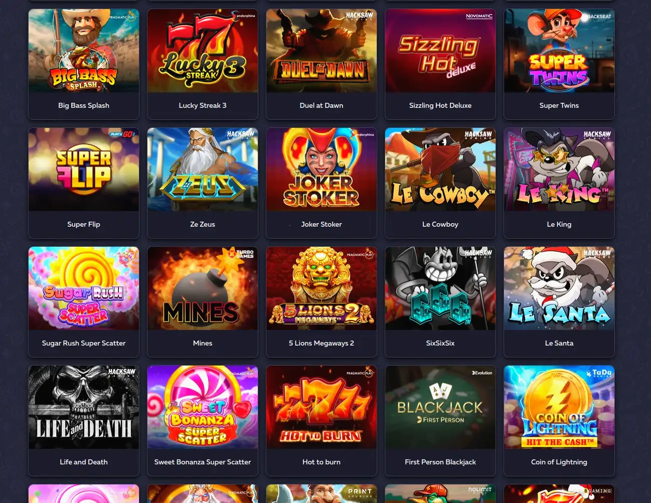 B7 Casino spelaanbod en interface